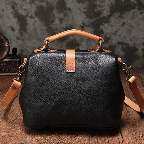 Black Leather Women's MIni Doctor Handbag Small Doctors Bag Doctor Style Handbag Purse for Ladies