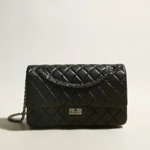 Black Quilted Bag with Metallic Chain Straps