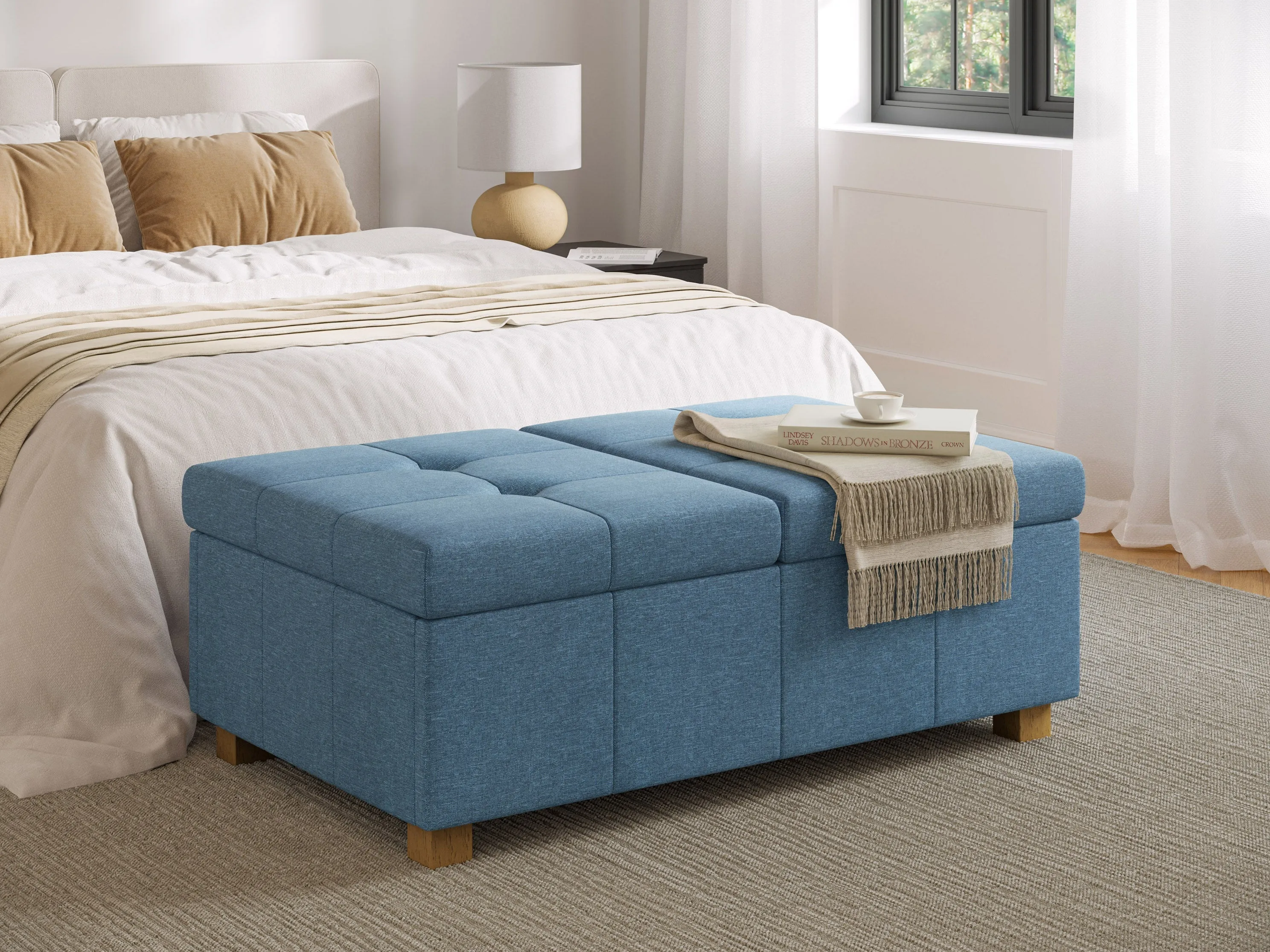 Blue Double Storage Ottoman