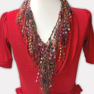 Bohemian Red Scarf Necklace (Saffron Red Beige)