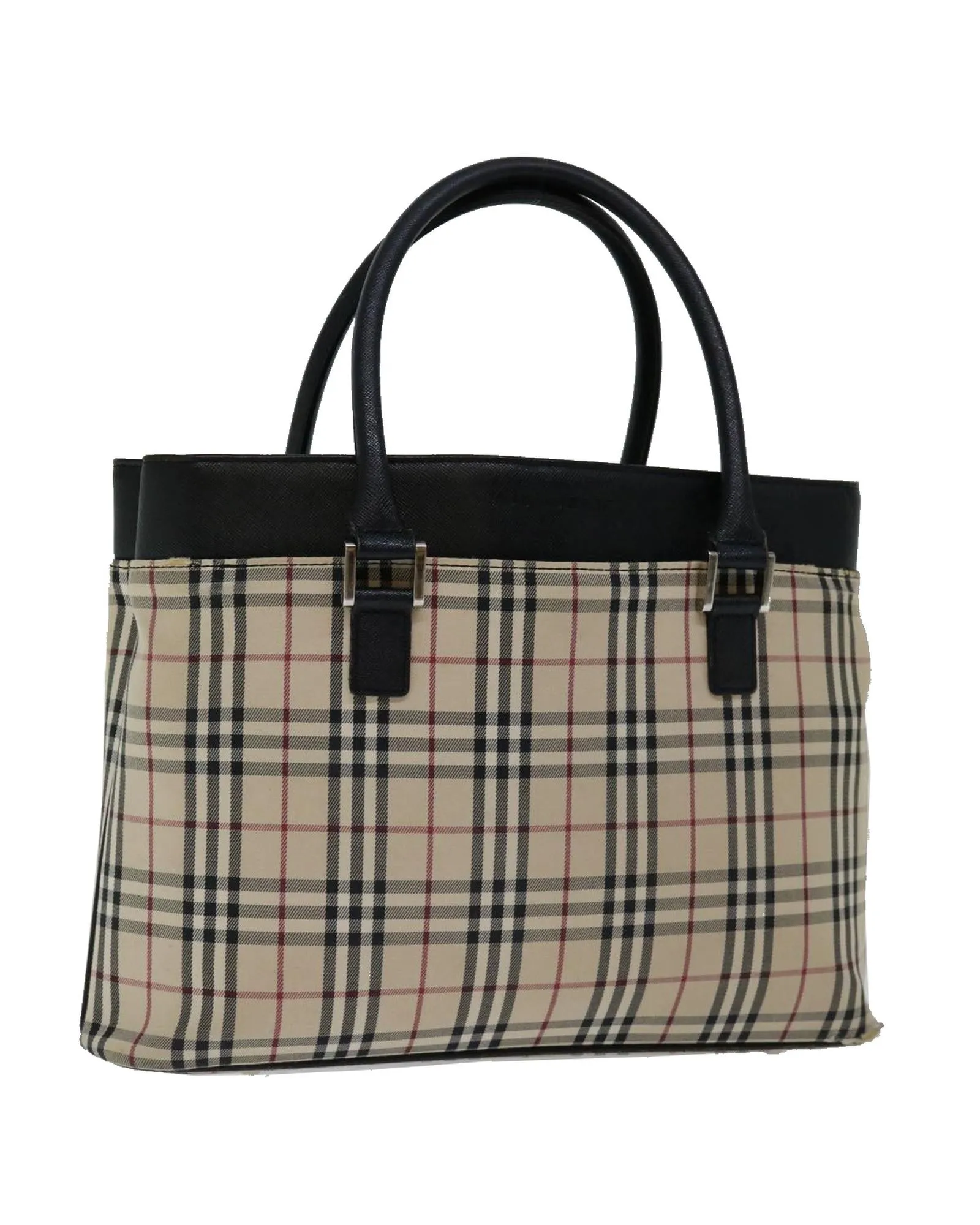 Canvas Check Hand Bag in Beige and Brown