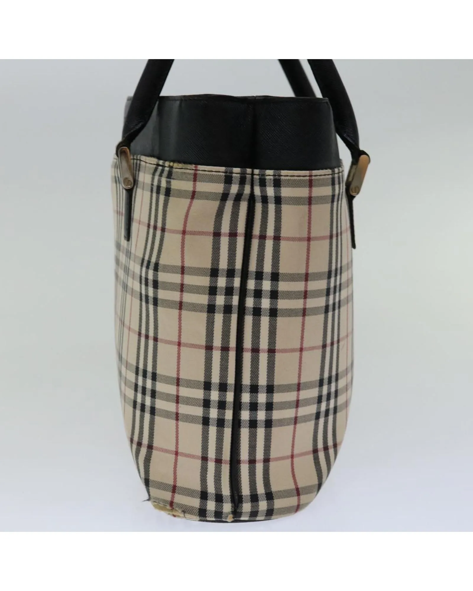 Canvas Check Hand Bag in Beige and Brown