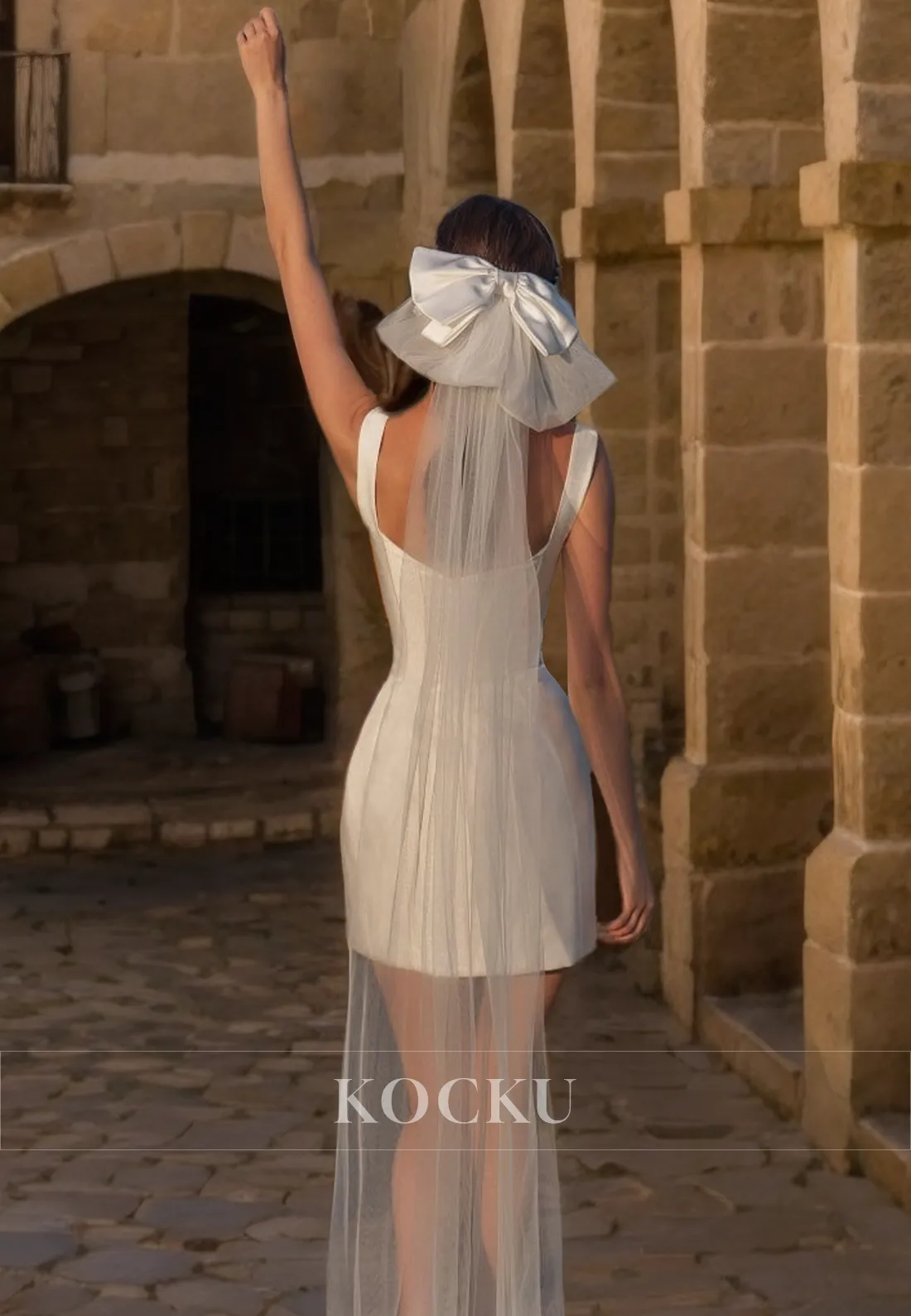 Chic & Modern Straps Square Sheath Mini Wedding Dress