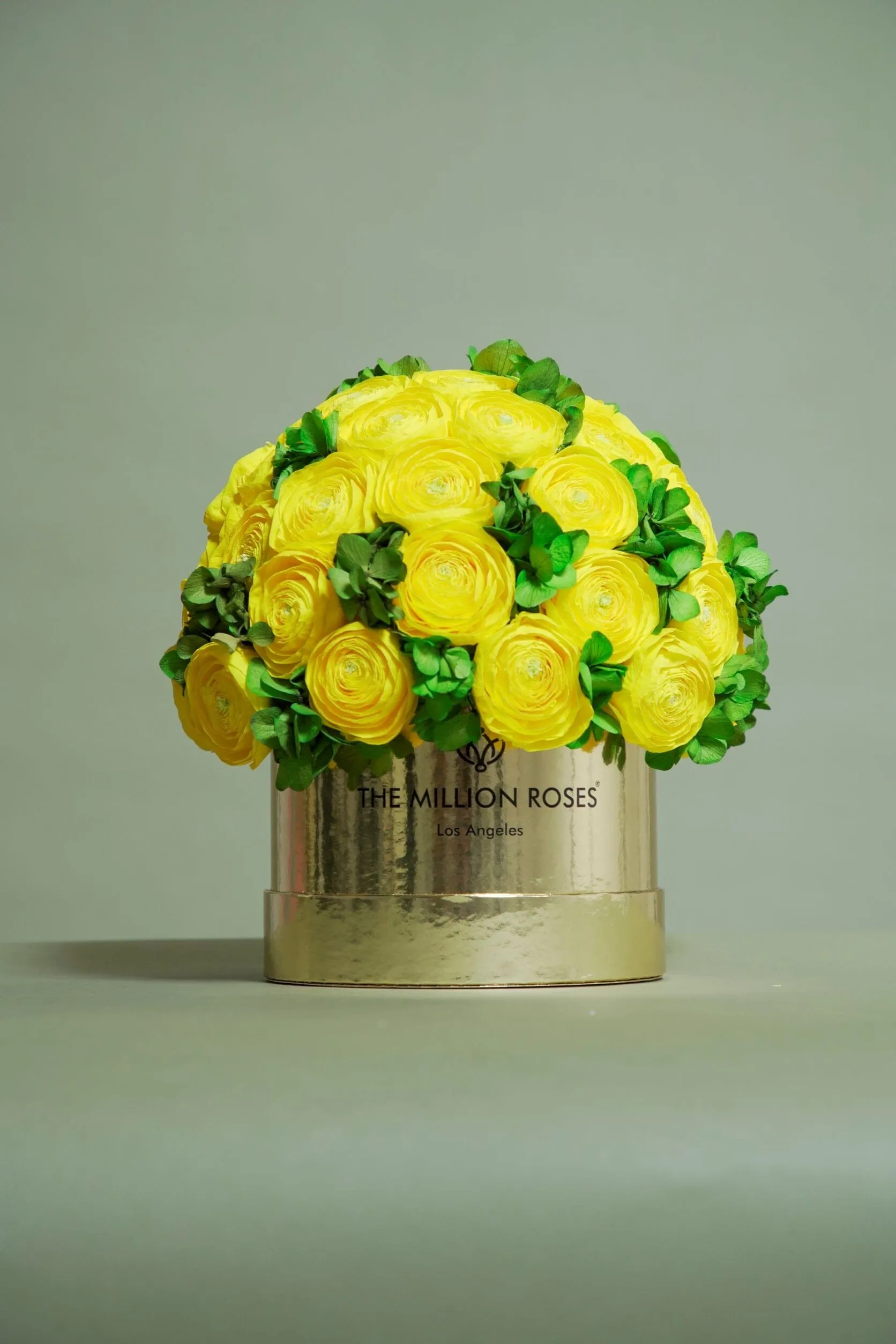 Classic Black Box | Yellow Persian Buttercups & Green Hydrangeas