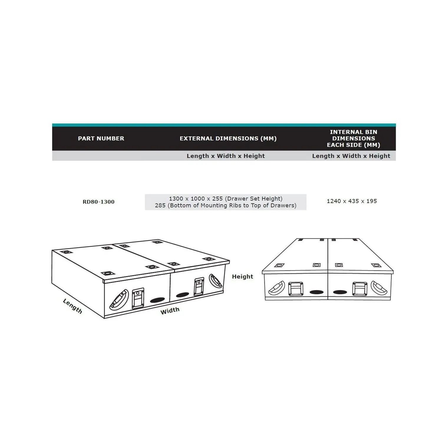 Dobinsons Rear Dual Roller Drawer Kit with Fridge Slide and Tie Down Points, for Pickups, Universal, 51.1x39.4 x10 inches(RD80-1300)