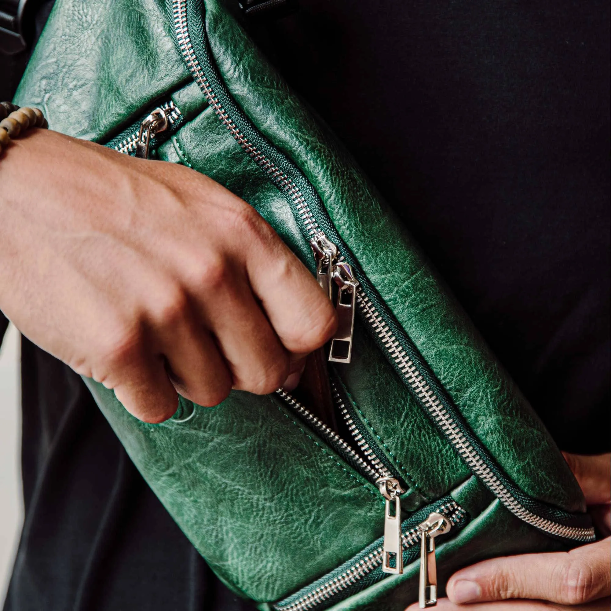 Emerald Green Leather Cross Body-Waist Bag