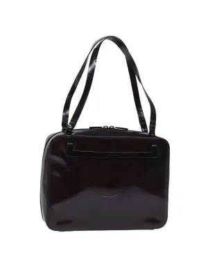 Enamel Bordeaux Shoulder Bag with Double Straps and Gold Hardware