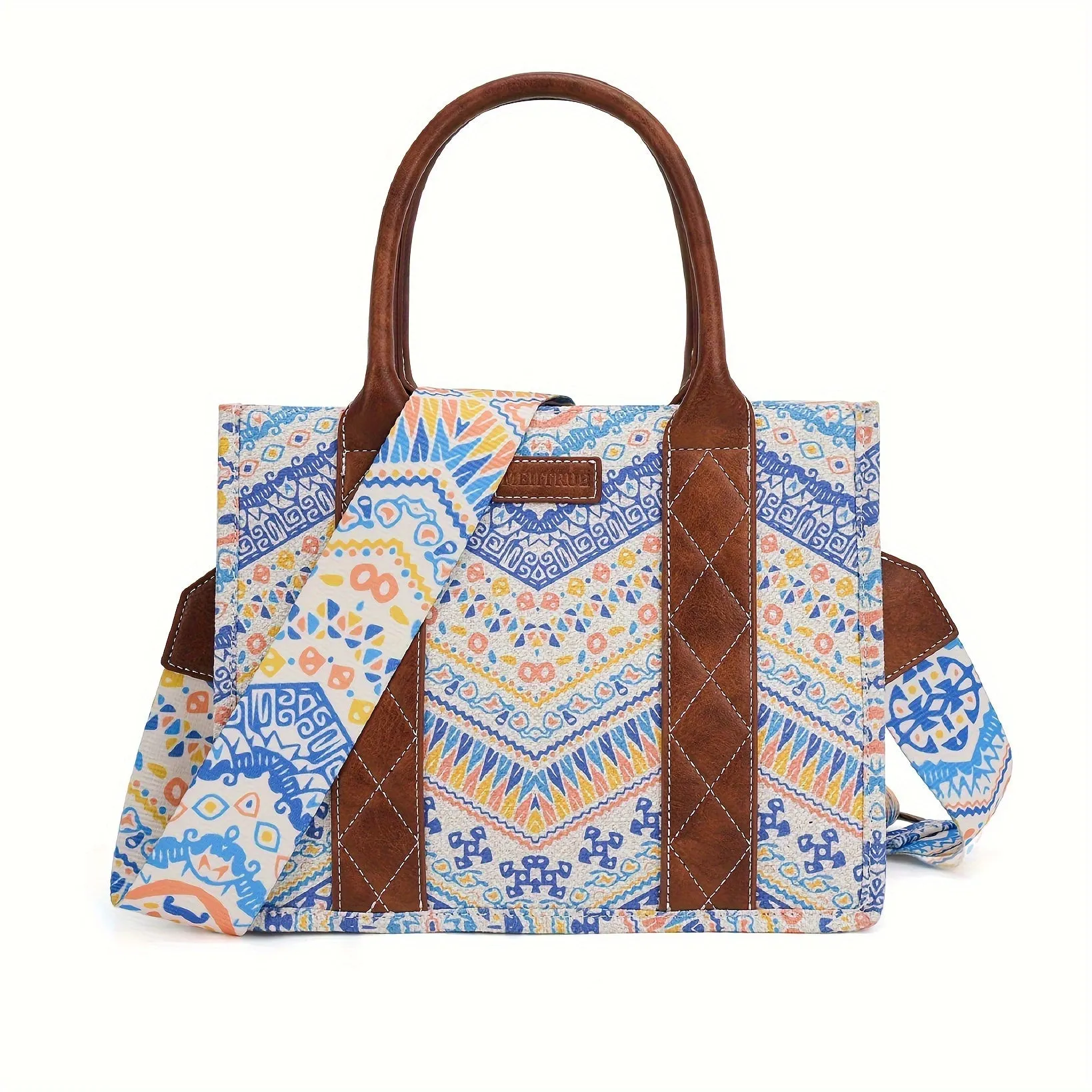 [Fast Arrival] Stylish Aztec Boho Tote Bag - Western-Inspired Shoulder Purses for Women - Spacious Satchel Handbags with Adjustable Straps and Magnetic Closure