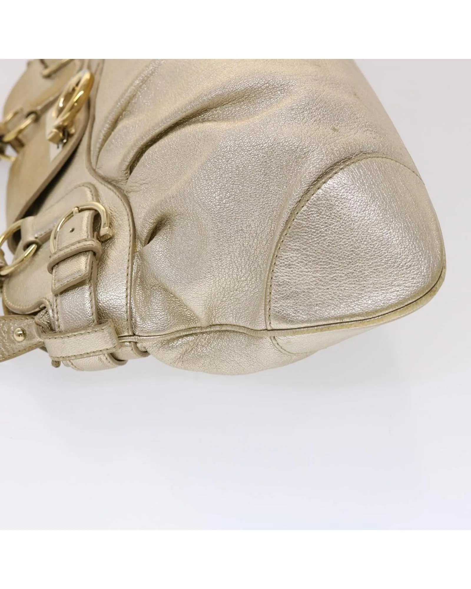 Gold Leather Hand Bag with Gancini Detail