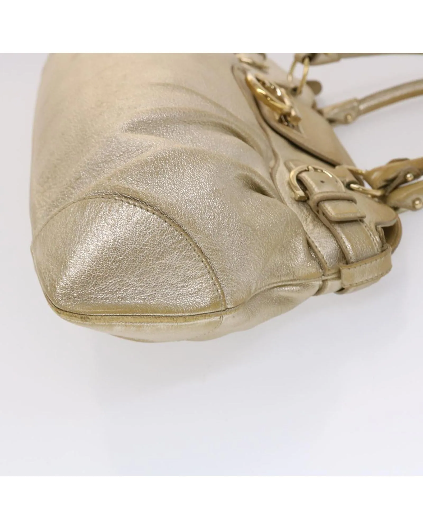 Gold Leather Hand Bag with Gancini Detail