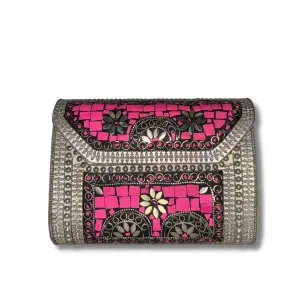 Hardshell Clutch Bag - Hot Pink & Silver