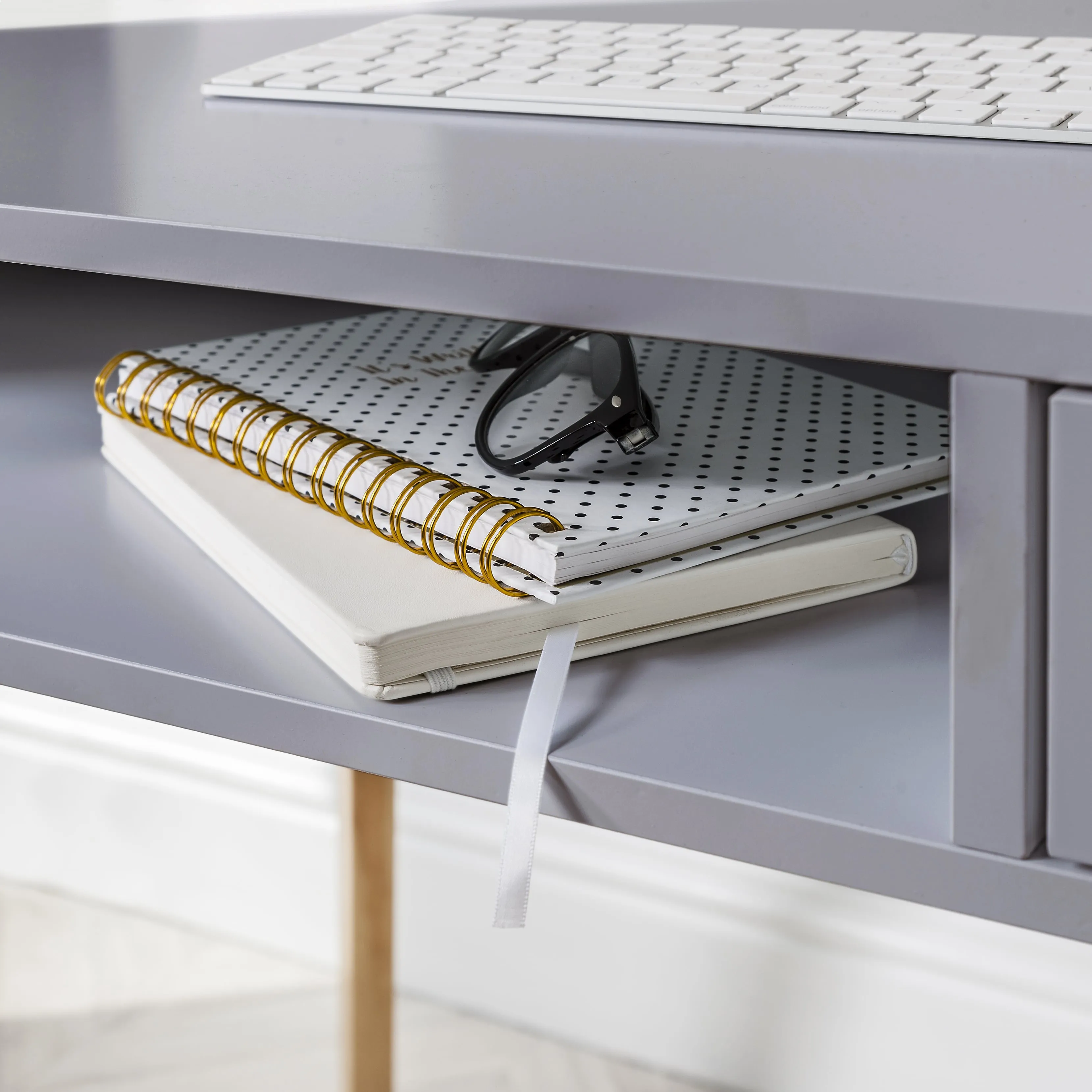 Ludvig Office Desk Computer Table in Silk Grey and Natural Pine