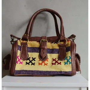 Moroccan Kilim Leather Satchel Cross Shoulder Straps Berber style No.3