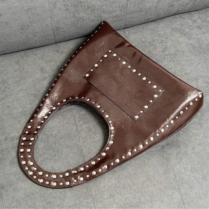 Retro Rivet Oil Wax Leather Shoulder Bag