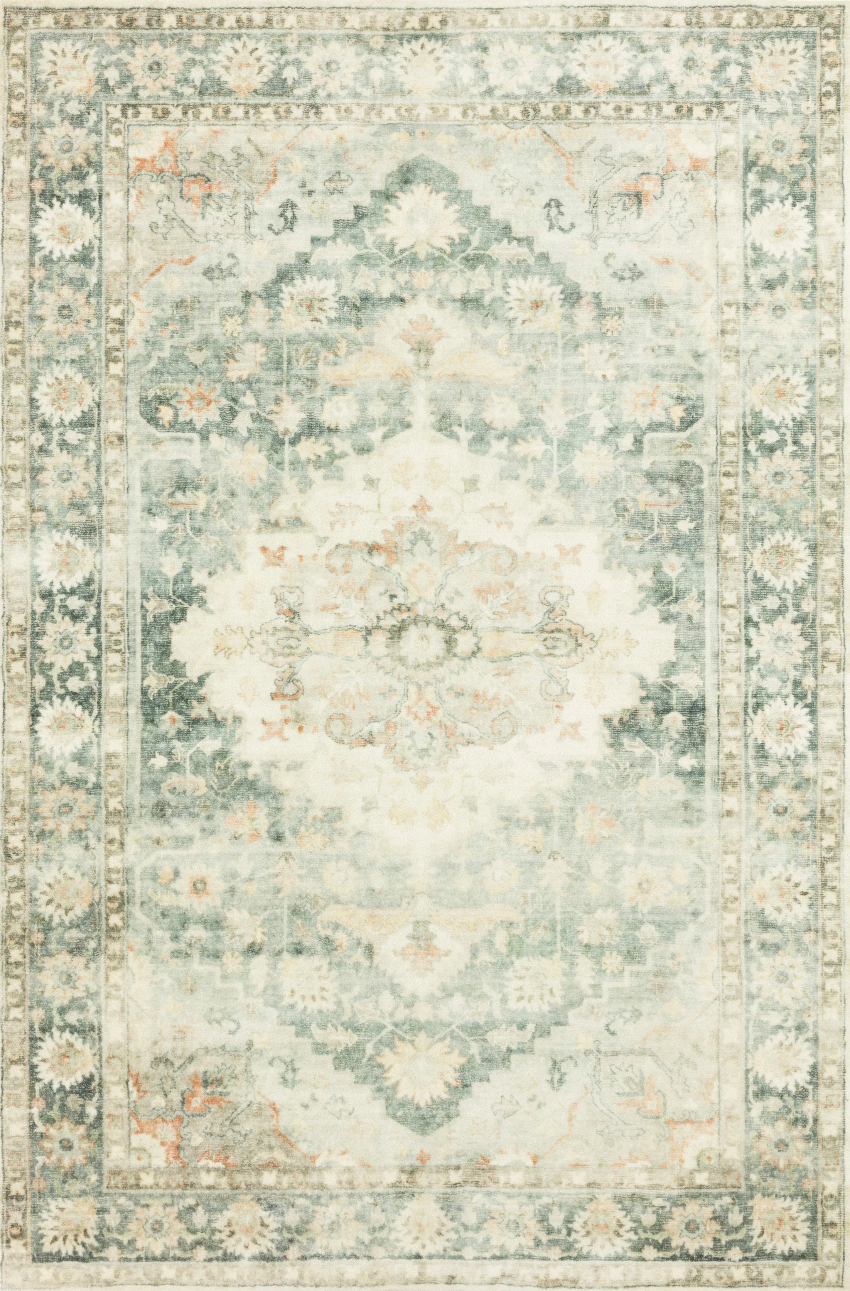 Rosette Rug in Teal & Ivory