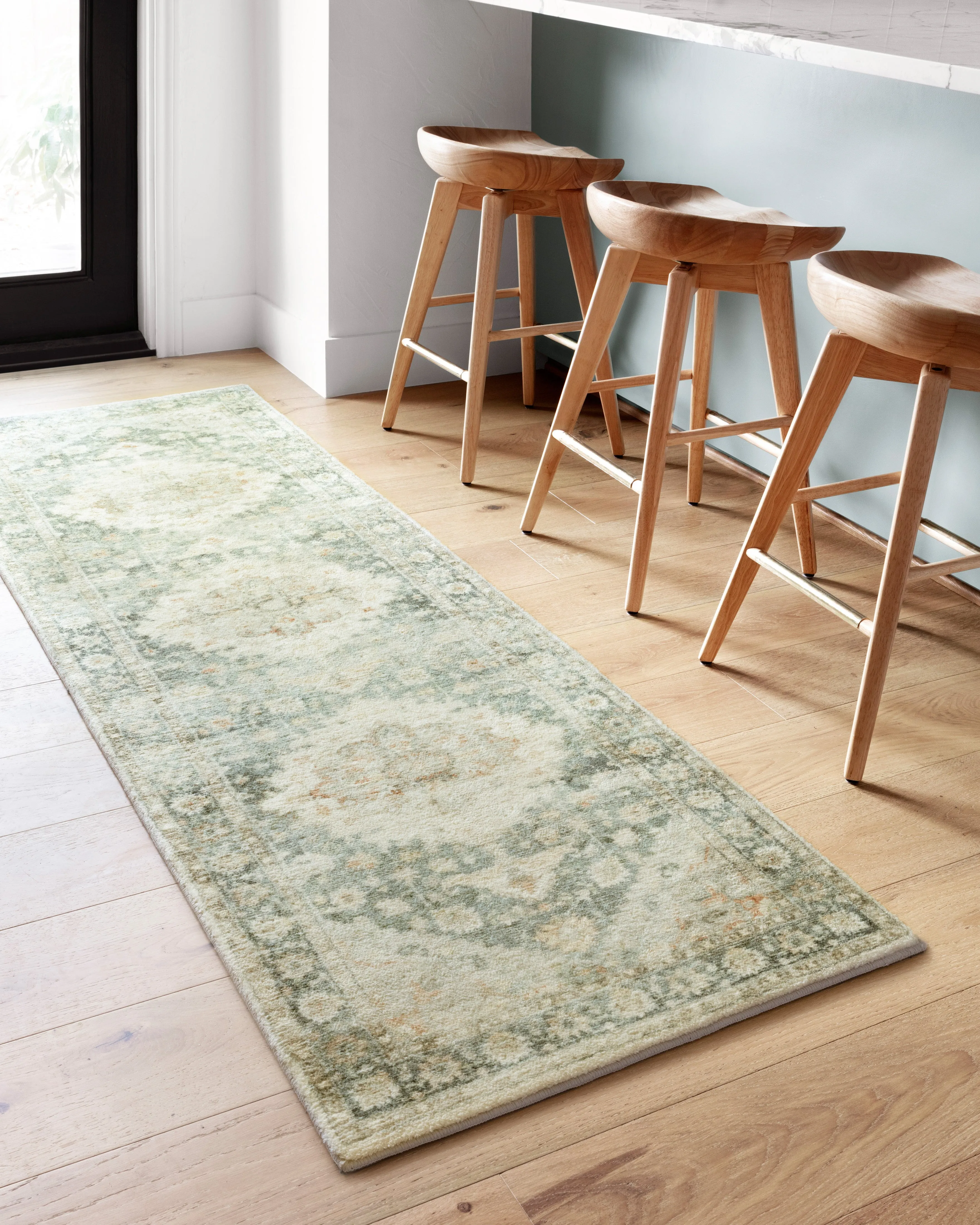 Rosette Rug in Teal & Ivory