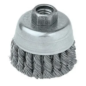 Single Row Heavy-Duty Knot Cup Brush, 6 in Dia., 5/8-11, .023 Steel, Display Pk