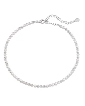 Sterling Silver Rhodium Plated Necklace for Women with Organic Pearl, 4mm Round White Pearl, Ballet Collection