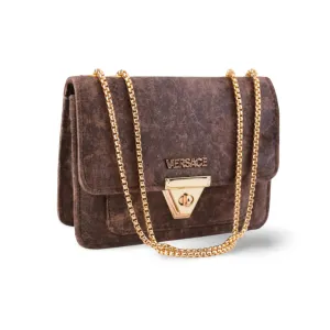 Velvet Shoulder Bag with Gold Chain