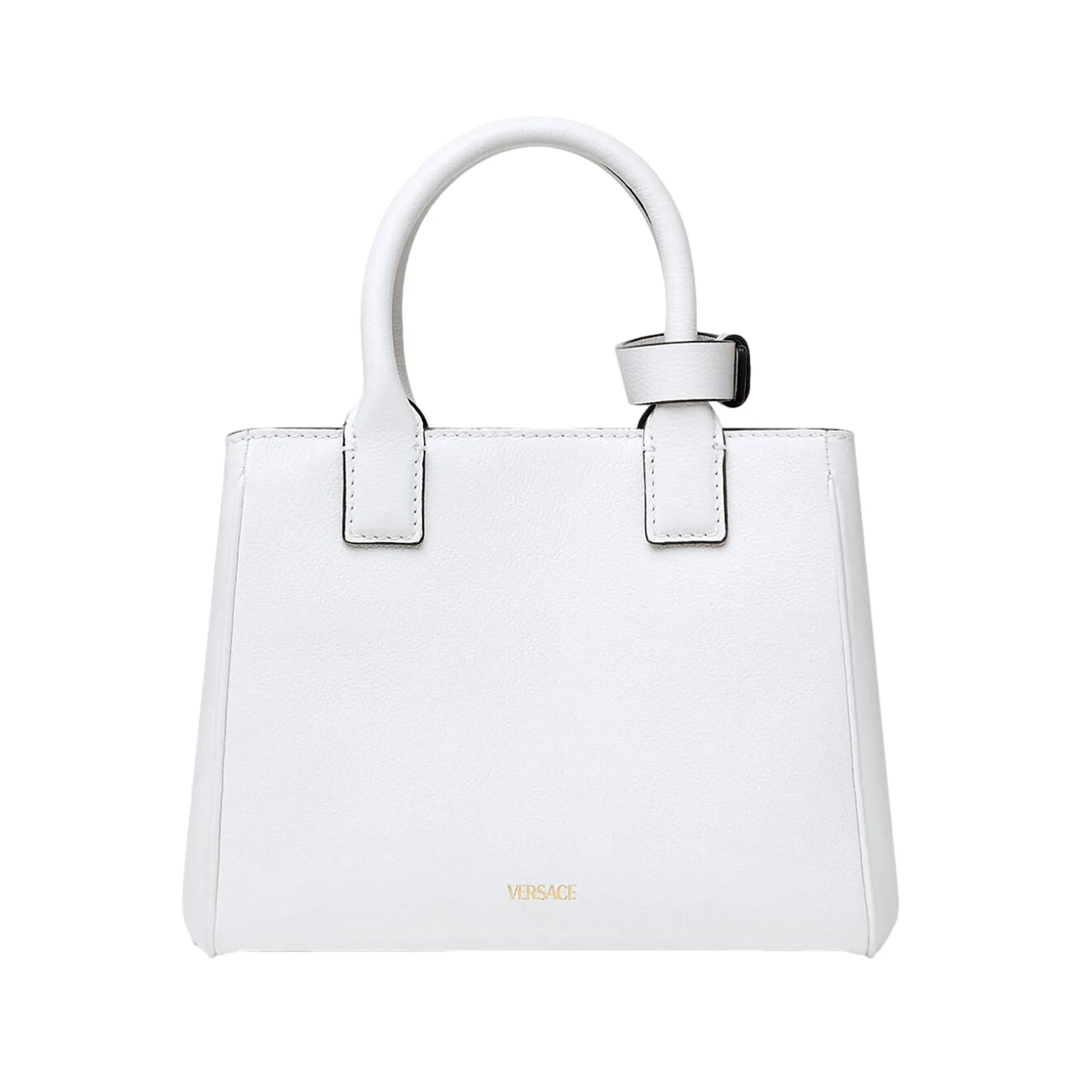 Versace La Medusa Gold Plaque White Leather Small Crossbody Tote Bag